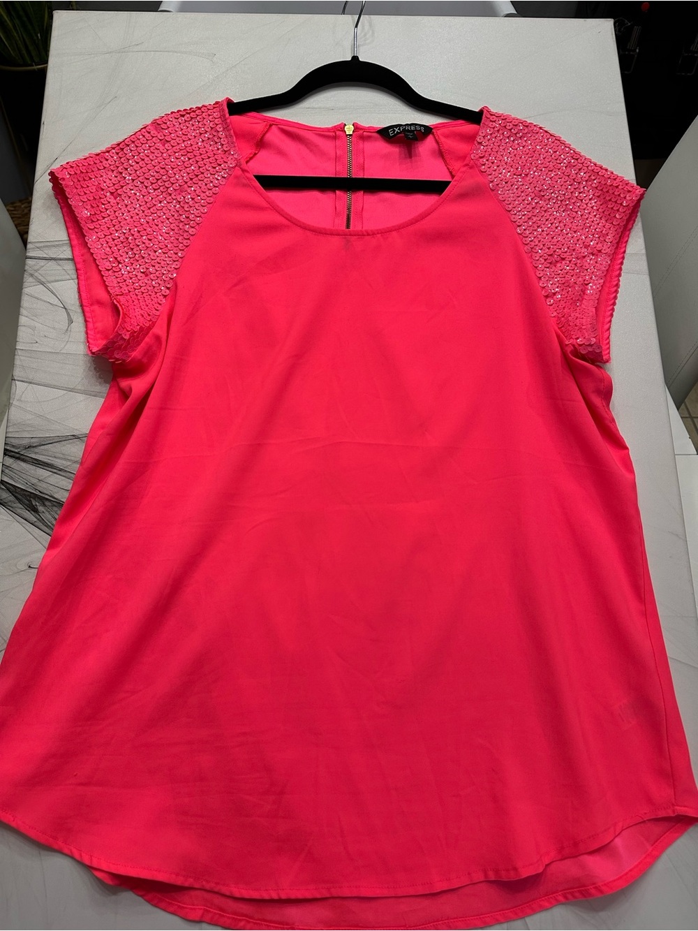 Express Hot Pink Sequin Cap Sleeve Blouse